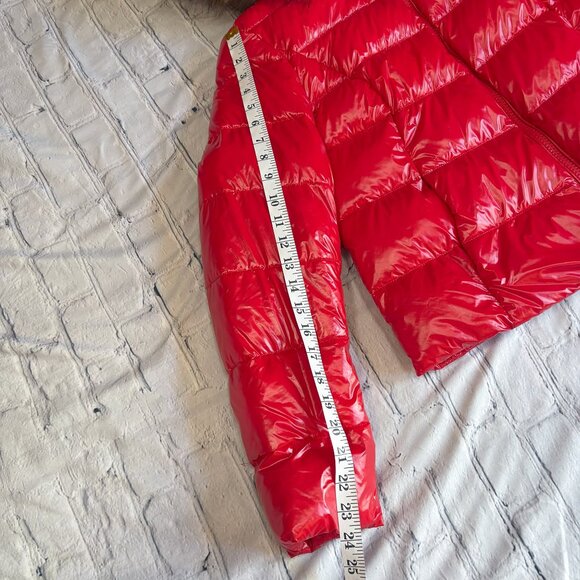 ZIAI Wet Look Red Puffer Hooded Jacket Coat Detachable Faux Fur Trim Size M - Picture 15 of 16